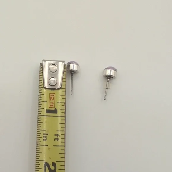 Silver Toned Purple Round Focus Stud Earring - Picture 7 of 7